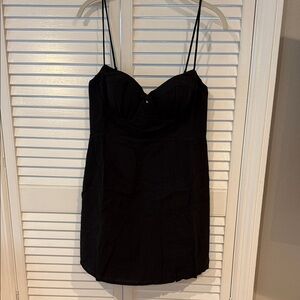 Selfie Leslie Black Mini Linen Dress with Spaghetti Straps